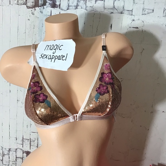 VS M L SEQUIN GOLD FLORAL BRALETTE - Picture 4 of 7